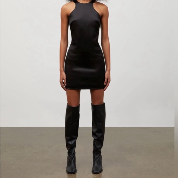 Aritzia- Babaton Mini Satin Black Dress Size 4 - Picture 1 of 10